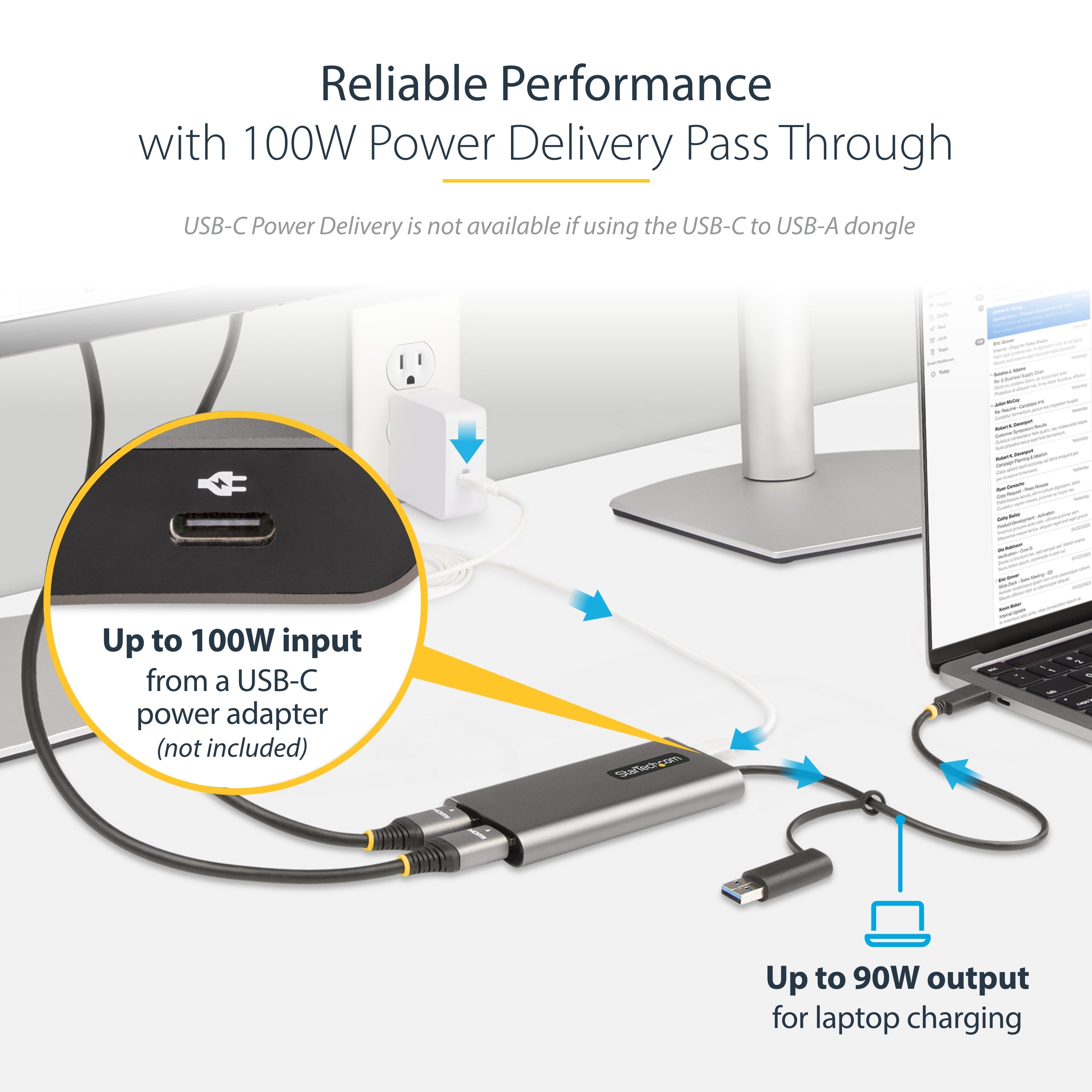 StarTech.com USB-C to Dual-HDMI Adapter - USB-C or A to 2x HDMI - 4K 60Hz - 100W Power Delivery Pass-Through - 1ft (30cm) Built-in Cable - USB to HDMI Multi-Monitor Converter for Laptop - TAA