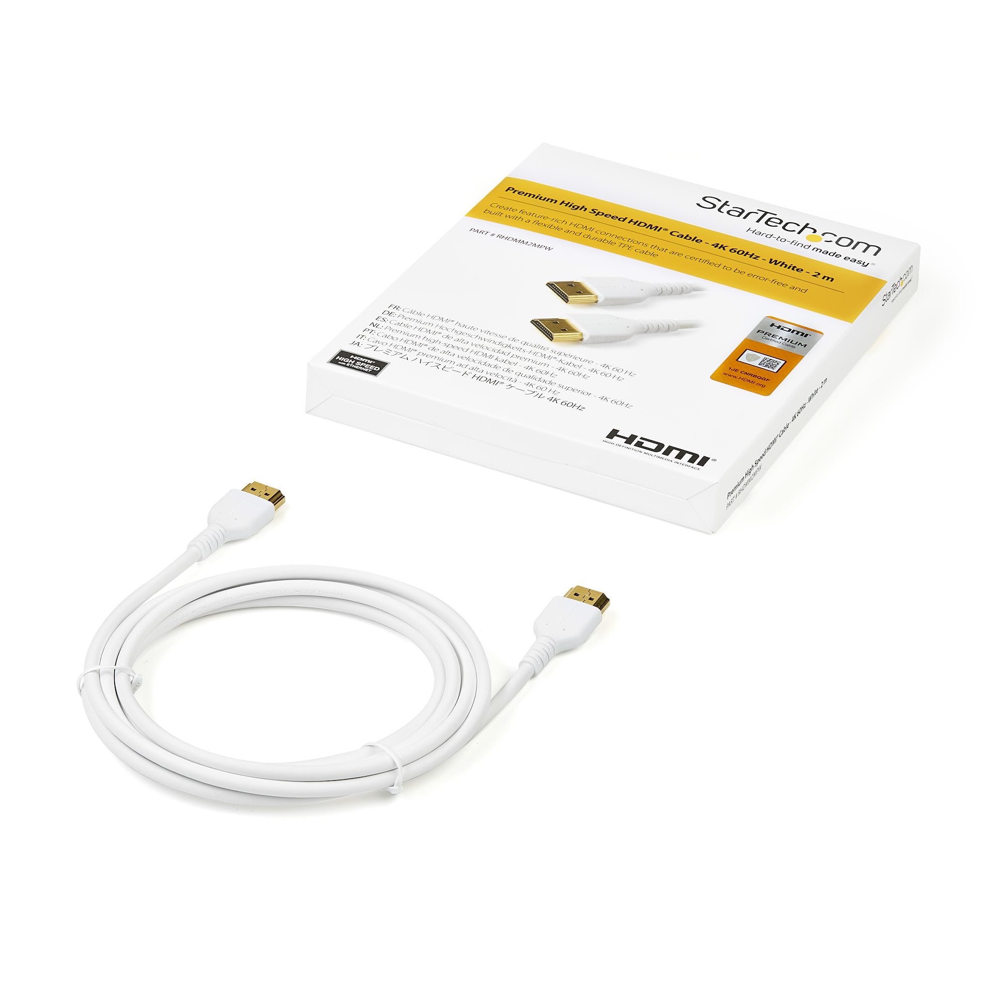 StarTech.com 6ft (2m) Premium Certified HDMI 2.0 Cable with Ethernet - Durable High Speed UHD 4K 60Hz HDR - Rugged M/M HDMI Cord with Aramid Fiber - TPE - Ultra HD Monitors, TVs & Displays