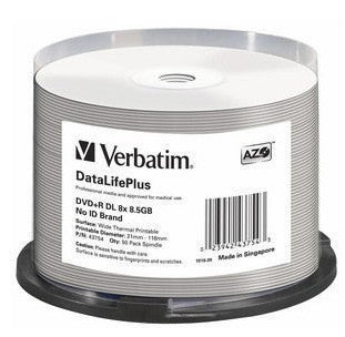 Verbatim DVD+R DL 8.5GB 50Pk White Thermal 2.4x