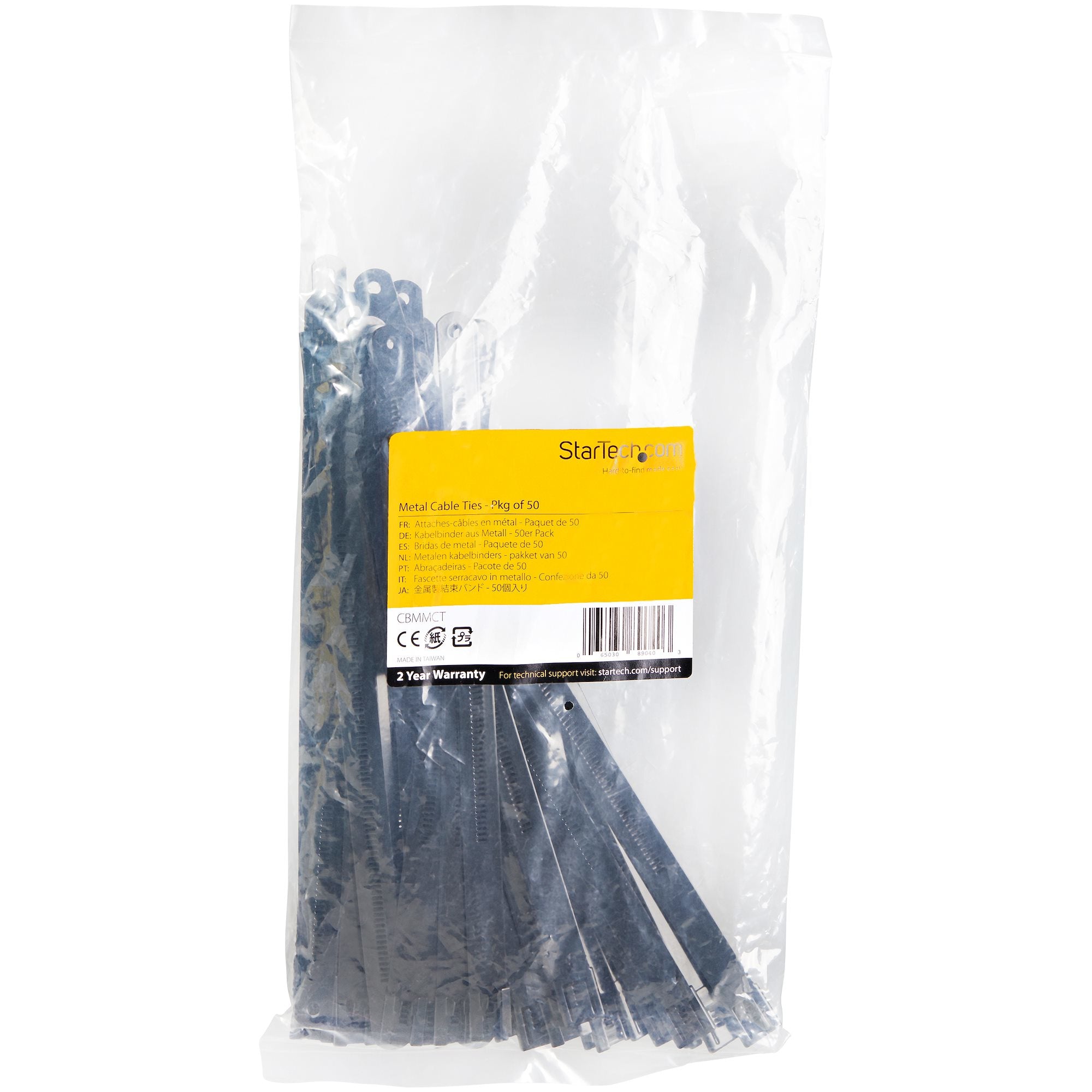 StarTech.com 9"(22cm) Metal Cable Ties - 1/4"(7mm) wide, 2-1/4"(55mm) Bundle Dia. 100lb(45kg) Tensile Strength, Nylon Coated 316 Stainless Steel, Self Locking Metal Detectable Ties, 50 Pack
