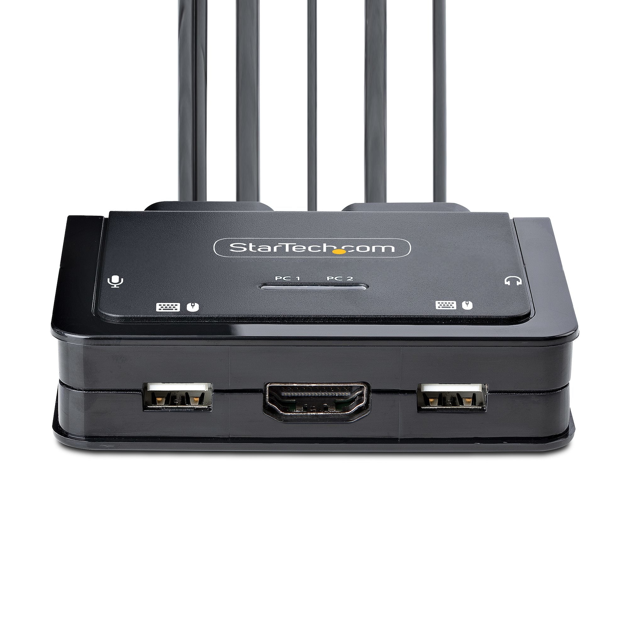StarTech.com 2-Port Hybrid USB-C HDMI Cable KVM Switch, 4K 60Hz, Compact KVM with 6ft/1.8m USB-A/HDMI/Audio & 4ft/1.2m USB-C Integrated Host Cables, Bus Powered - Remote Push Button/Hotkey Switching