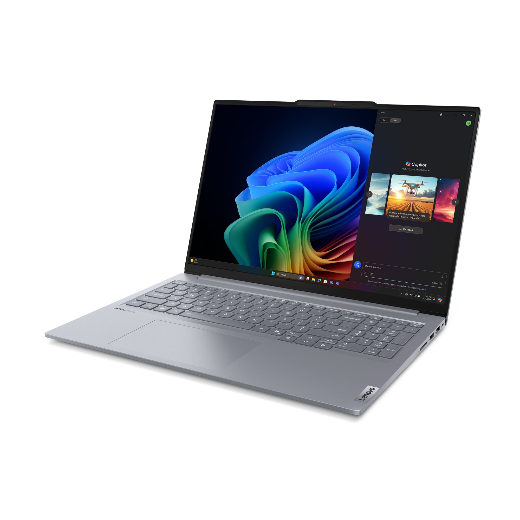 Lenovo ThinkBook 16 G7 QOY Copilot+ PC Qualcomm Snapdragon X1P-42-100 Laptop 40.6 cm (16") WUXGA 16 GB LPDDR5x-SDRAM 512 GB SSD Wi-Fi 7 (802.11be) Windows 11 Pro English Grey