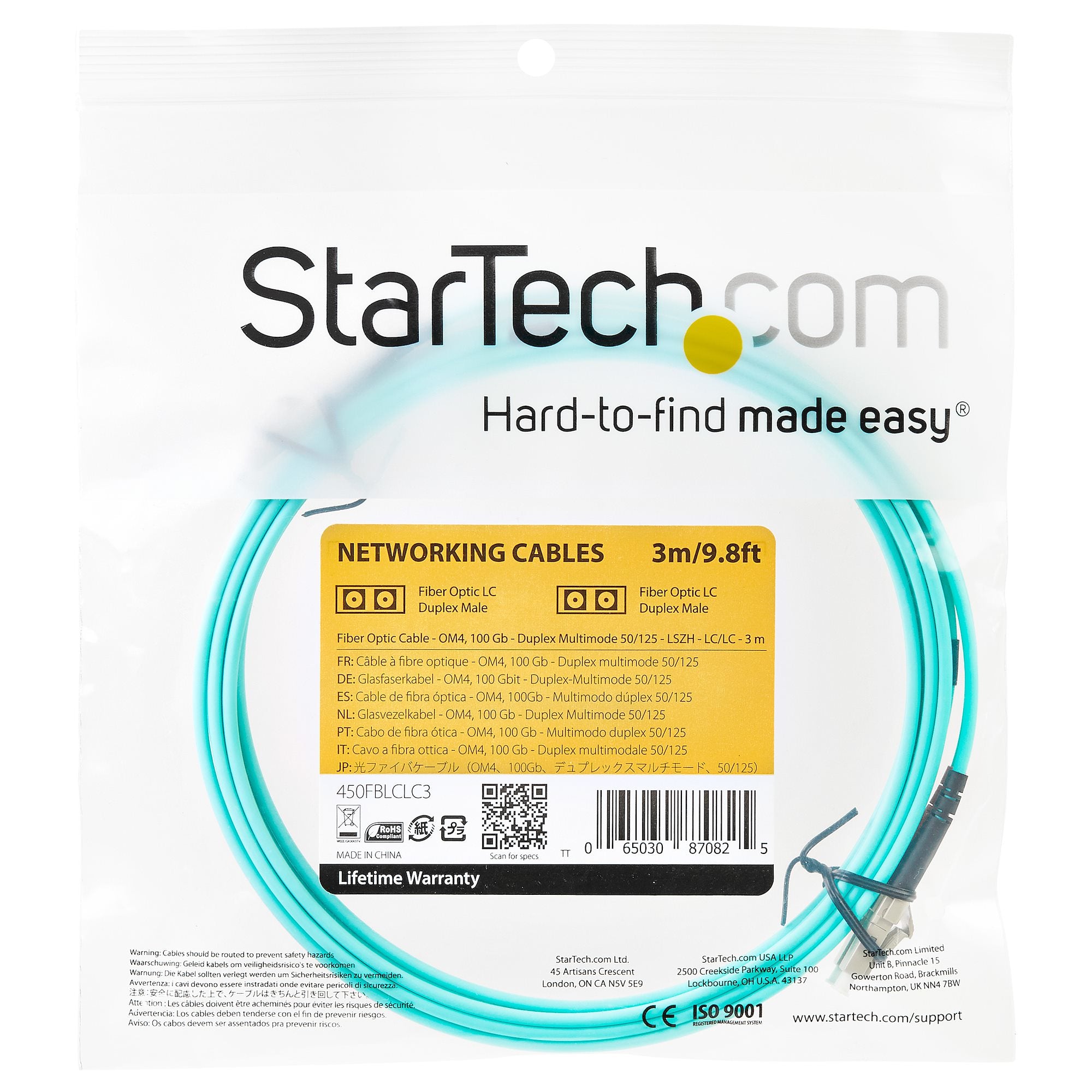 StarTech.com 3m (10ft) LC/UPC to LC/UPC OM4 Multimode Fiber Optic Cable, 50/125µm LOMMF/VCSEL Zipcord Fiber, 100G, Low Insertion Loss - LSZH Fiber Jumper Cord