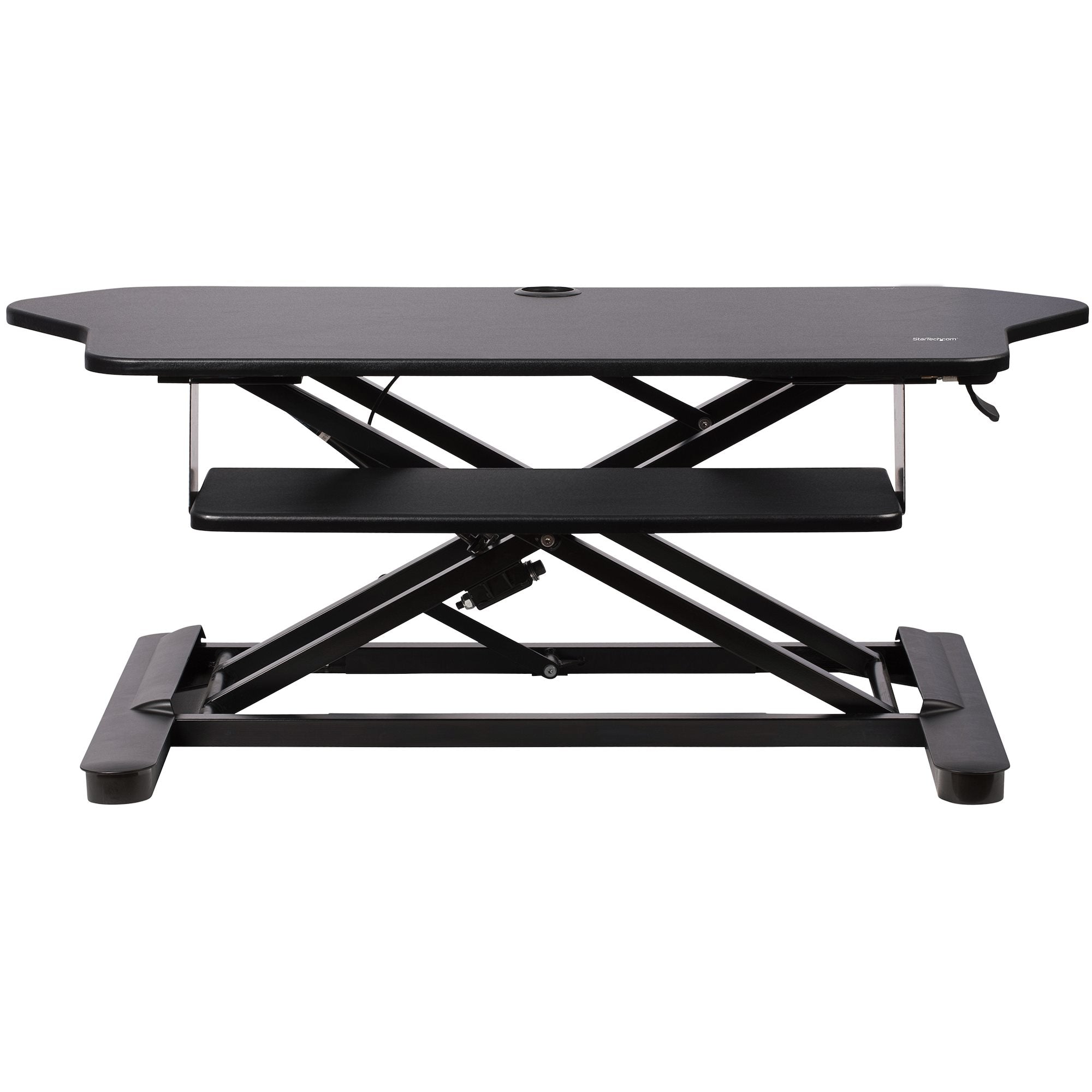 StarTech.com Corner Sit Stand Desk Converter with Keyboard Tray - Large Surface (35" x 21") - Height Adjustable Ergonomic Desktop/Tabletop Standing Workstation - Supports Dual Monitors