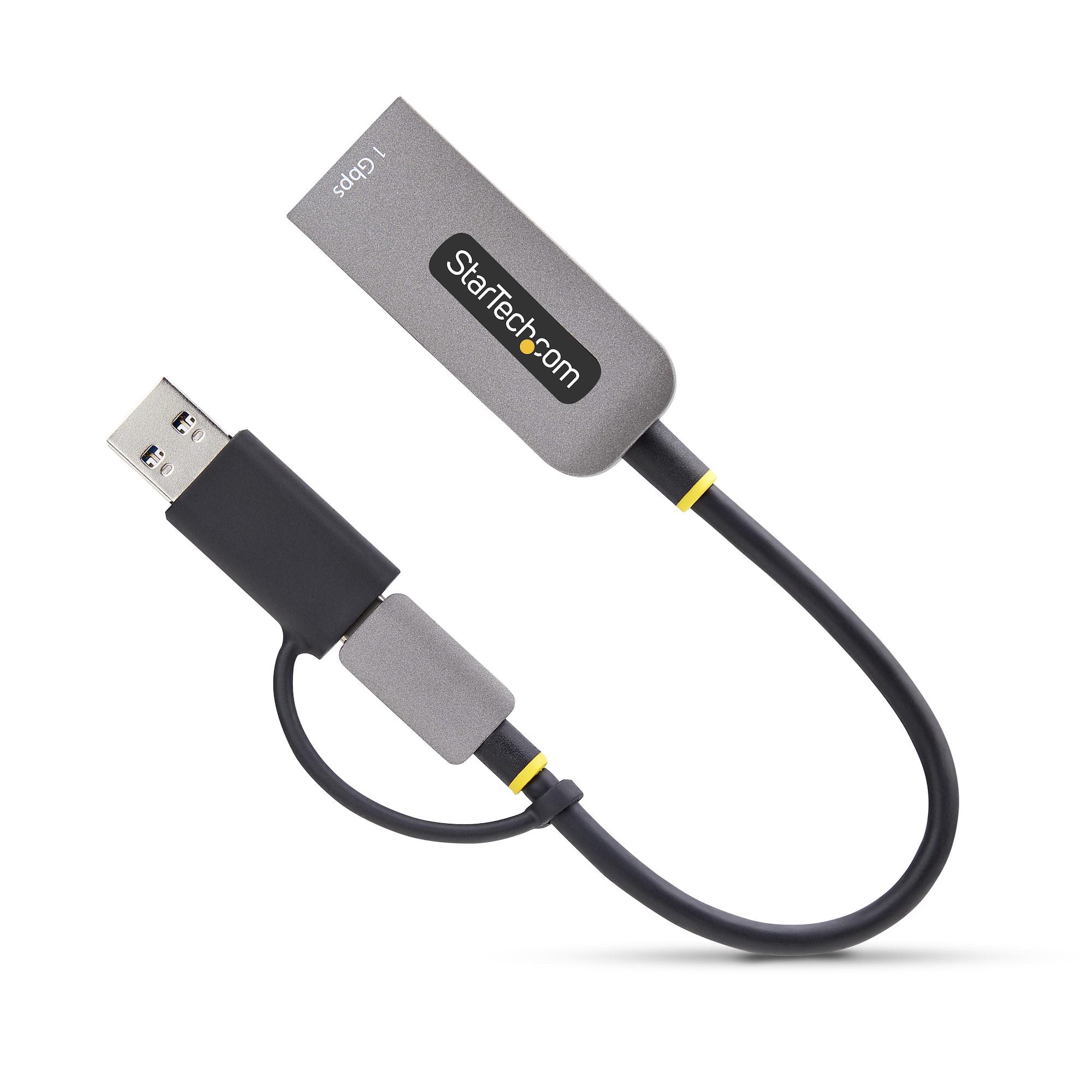StarTech.com USB-C to Ethernet Adapter with USB-A Dongle, 10/100/1000Mbps, USB 3.0 to Gigabit Ethernet Network Adapter, 6in/15cm Attached Cable, USB GbE Adapter