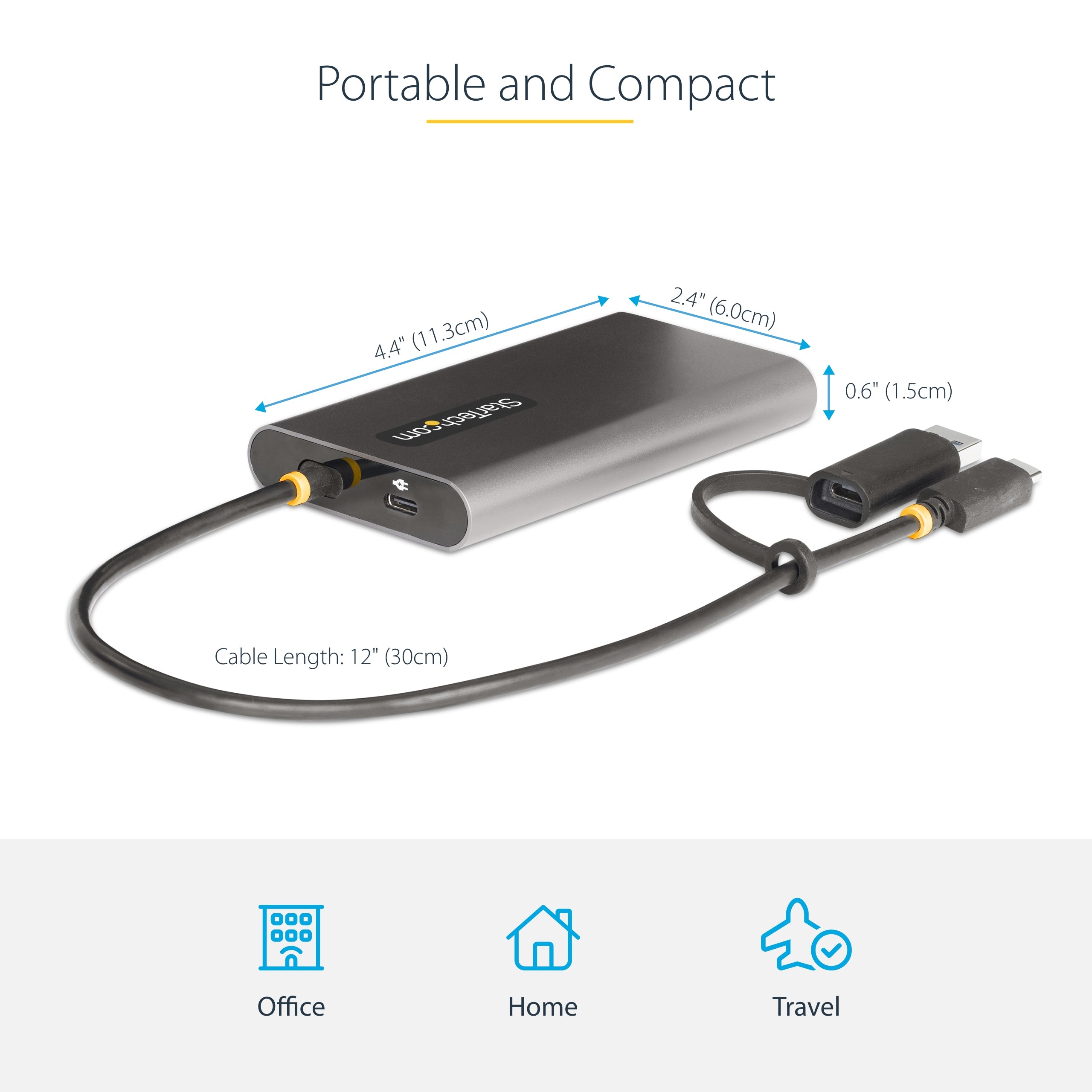 StarTech.com USB-C to Dual-HDMI Adapter - USB-C or A to 2x HDMI - 4K 60Hz - 100W Power Delivery Pass-Through - 1ft (30cm) Built-in Cable - USB to HDMI Multi-Monitor Converter for Laptop - TAA