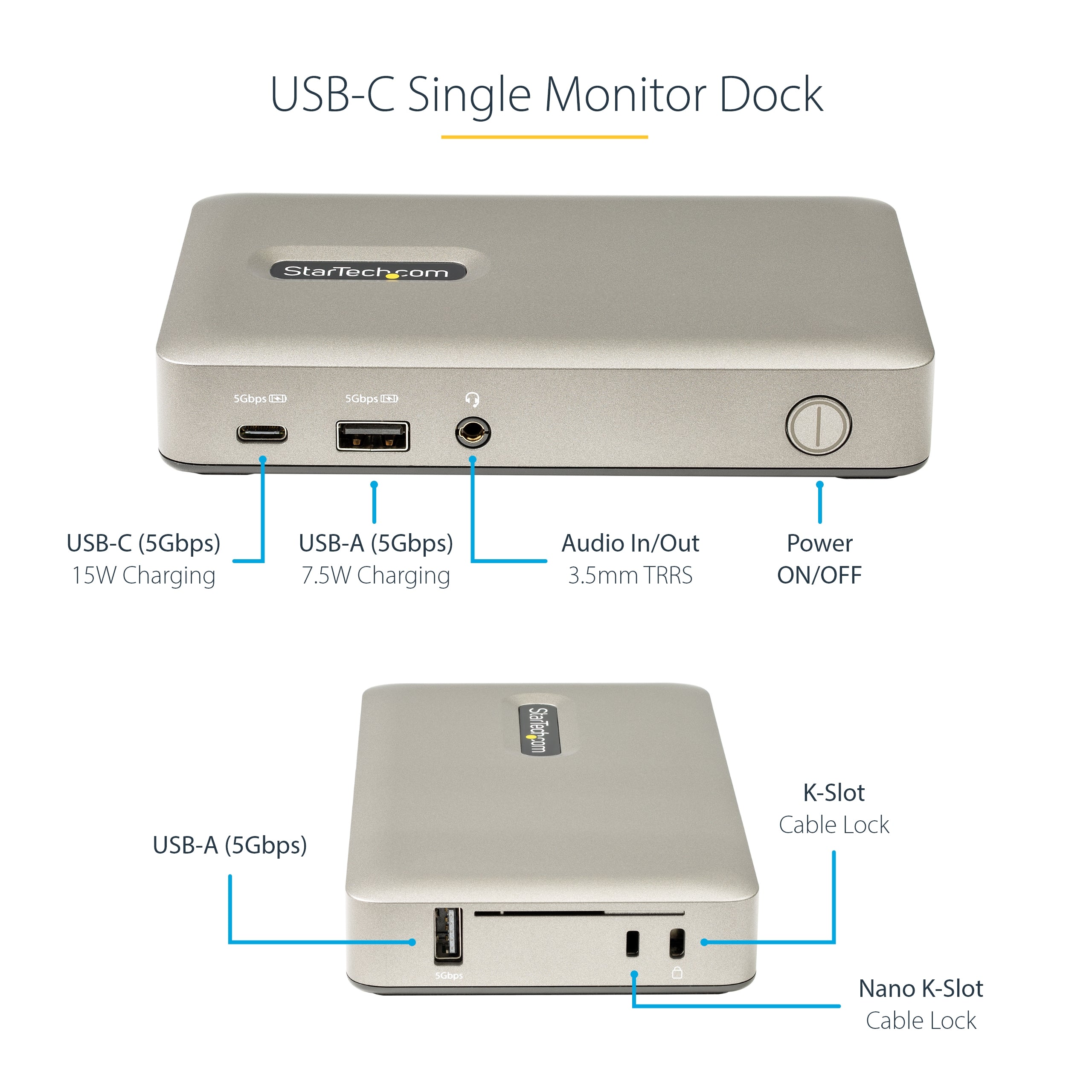 StarTech.com USB C Dock - USB-C to DisplayPort 4K 30Hz or VGA - 65W USB Power Delivery Charging - 4-Port USB 3.1 Gen 1 Hub - Universal USB-C Laptop Docking Station with Ethernet