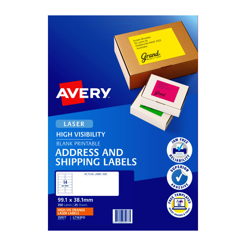 AV Laser Lbl Orng L7163FO Pk25