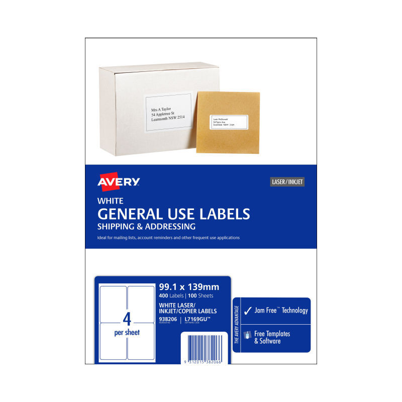 AV Gen Lbl L7169GU 4Up Pk100