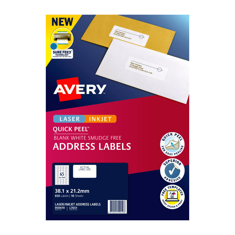 Avery Label QP L7651 65Up Pk10