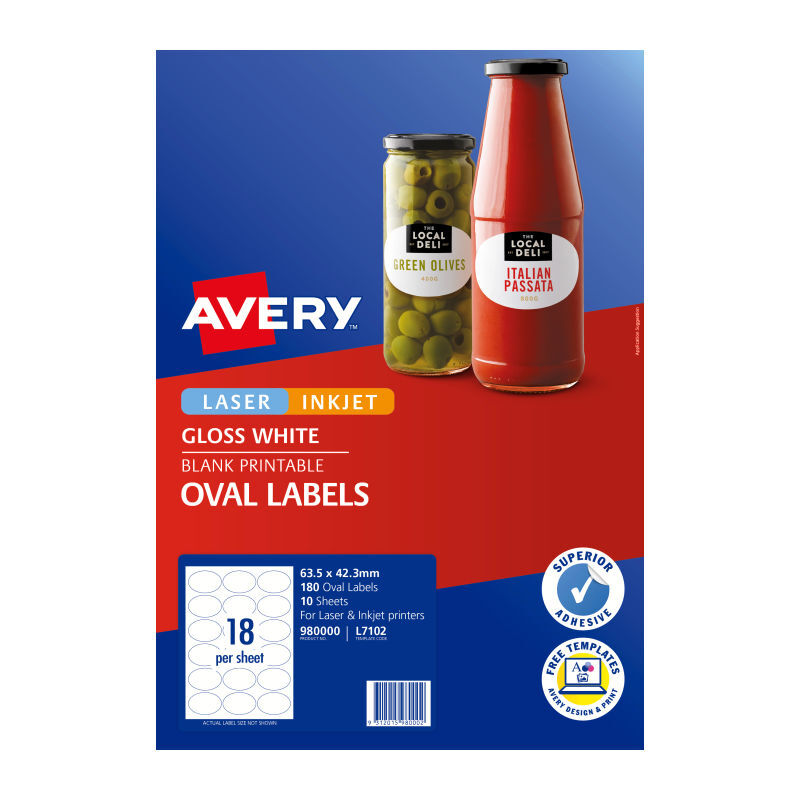 Avery Lbl Oval L7102 18Up Pk10