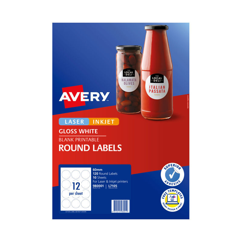 AV Lbl L7105 Rd 60mm 12Up Pk10