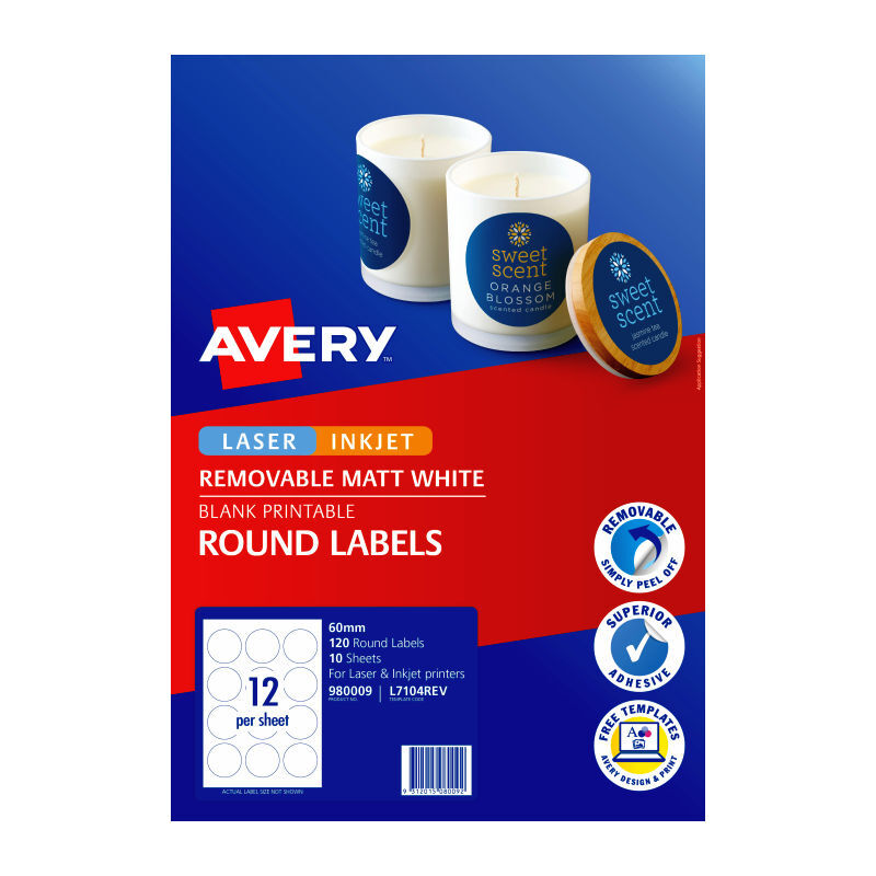 AV Lbl Rd L7104 60mm 12Up Pk10