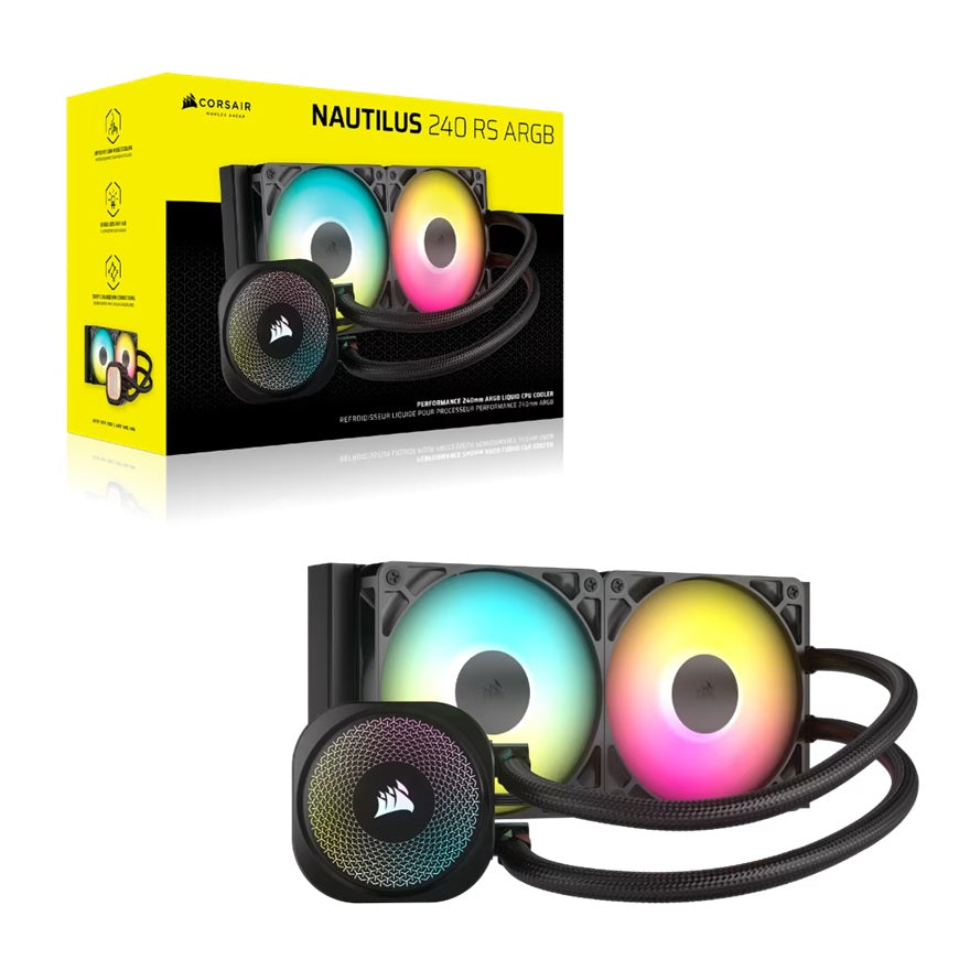 Corsair NAUTILUS 240 RS ARGB Liquid CPU Cooler - Black 240mm Rad, 2x PWM fans, RGB, Copper Cold Plate, 400mm Tubing, Intel & AMD Support