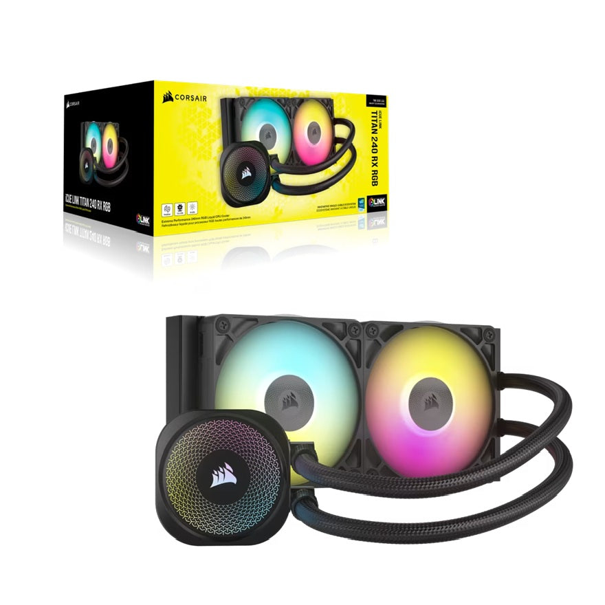 Corsair iCUE LINK TITAN 240 RX RGB AIO Liquid CPU Cooler - Black,  73.5 CFM, 2100 RPM, Aluminum Radiator, Copper Cold Plate, Intel/AMD support