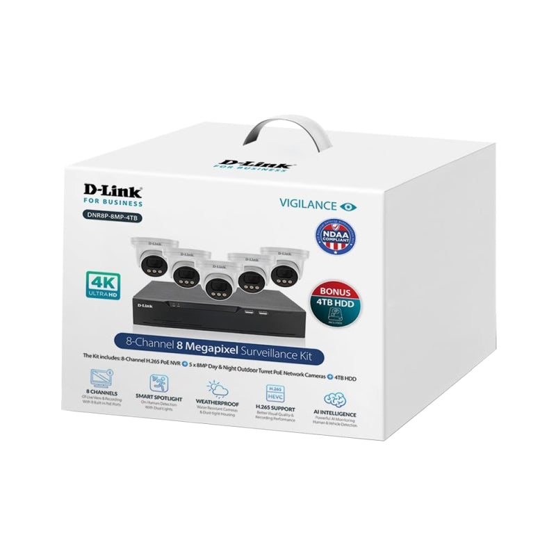 D-Link DNR8P-8MP-4TB Vigilance Surveillance Kit 8CH NVR & 5 x 8MP Turret Cameras - 4TB HDD