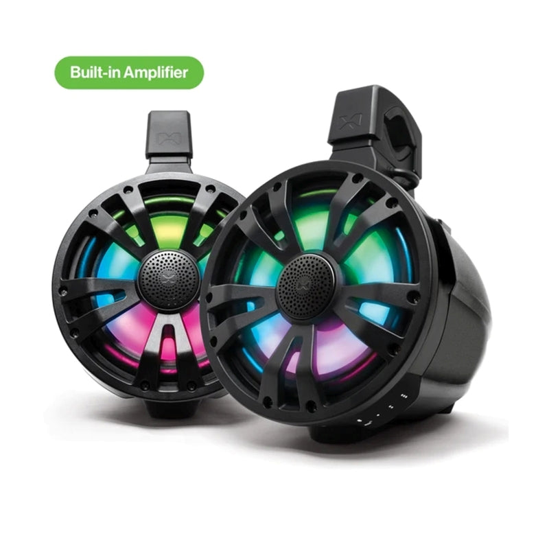 ECOXGEAR ETB08 2-Pack Black 8 Inch Marine Amplified Speakers + 1 Battery Pack