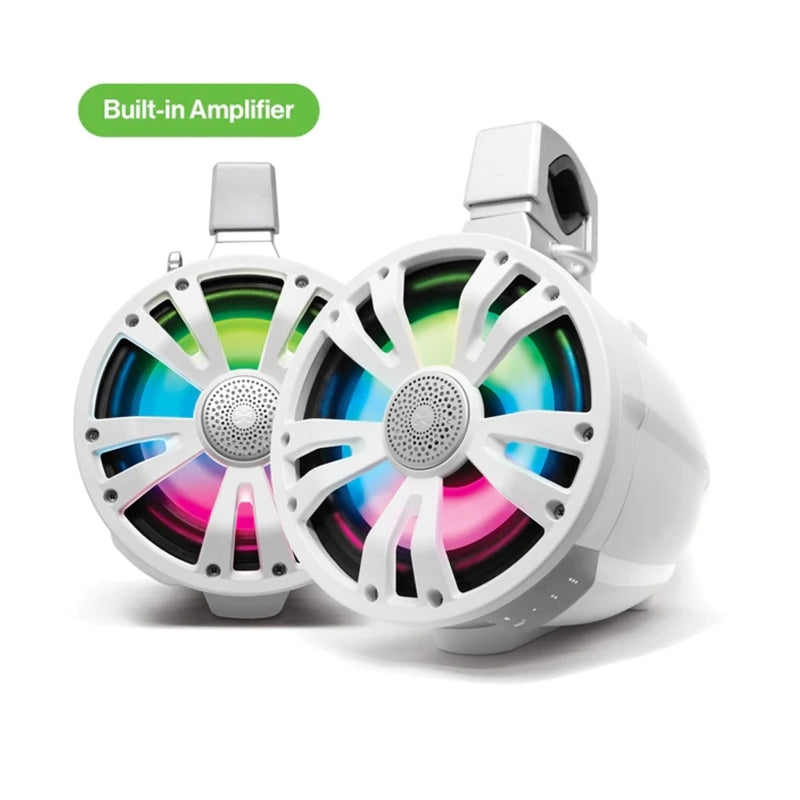 ECOXGEAR ETB08 2-Pack White 8 Inch Marine Amplified Speakers + 1 Battery Pack