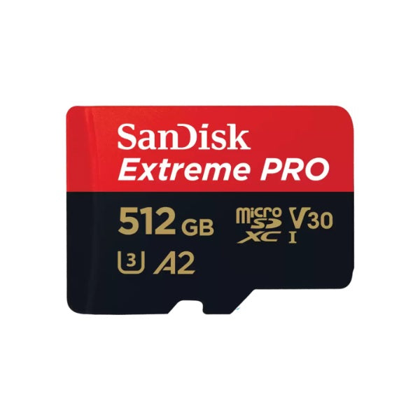SanDisk Extreme® PRO microSDXC™ UHS-I CARD 512GB  Write speeds of up to 140MB/S  Great for capturing 4K UHD video  Lifetime Limited Warranty