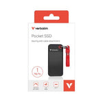 Verbatim 1TB Pocket SSD USB 3.2 Gen 2 1TB Black Red Convenient Keyring cable holder. Compact, Rugged. Ultra Lightweight Performance 58g Portable B
