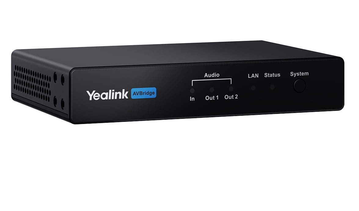 Yealink AVBridge Dante audio interface, MVC840 MVC860, CM50/CM20 ceiling microphones, VCM36-W microphones, 2x2 Dante, AES67, USB AV bridge, BYOD