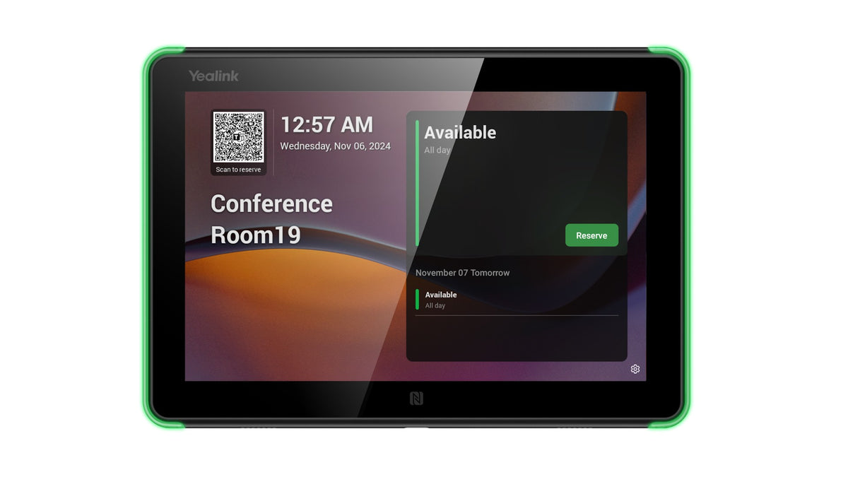 Yealink Roompanel Android based Scheduling Panel 8-inch, flush mount kit for wall or glass, 20° Tilt, PSU included, Yealink Platform, Microsoft Teams,