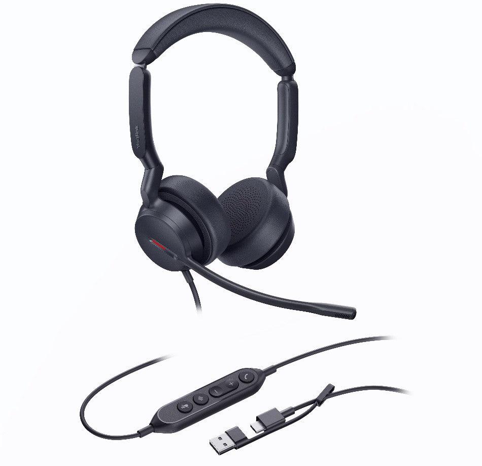 Yealink UH44 Dual UC USB-C/A Unified  Communications USB Wired Headset Dual Noise-Canceling Microphones 35mmSpeaker Busylight Leather Ear Cushions