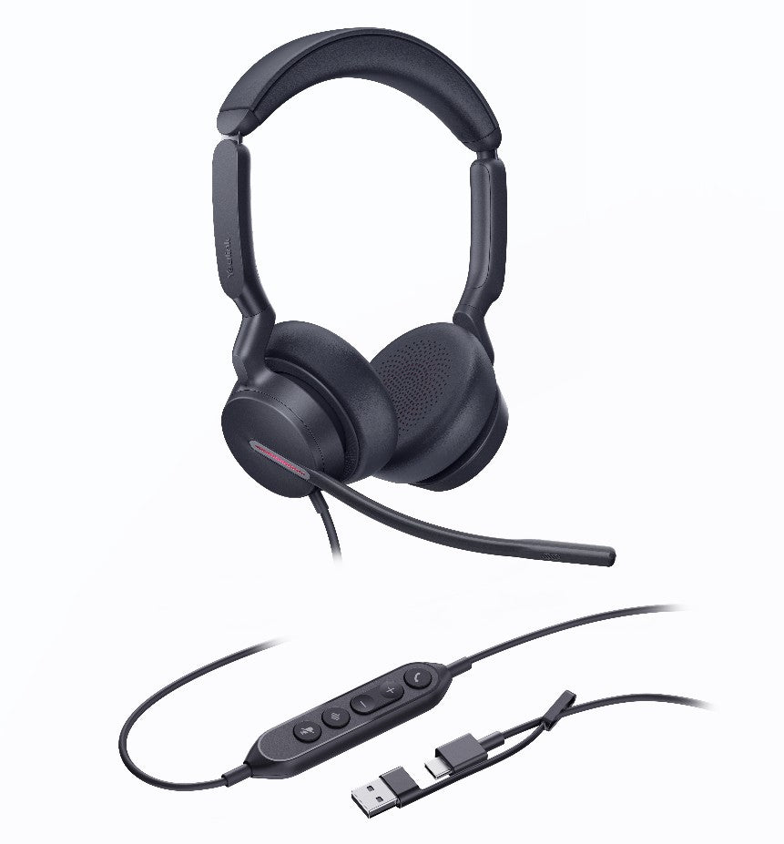 Yealink UH46 Dual UC USB-C/A Unified  Communications  USB  Wired  Headset 3-Noise-Canceling Microphones 35mm Speaker Busylight Leather Controller
