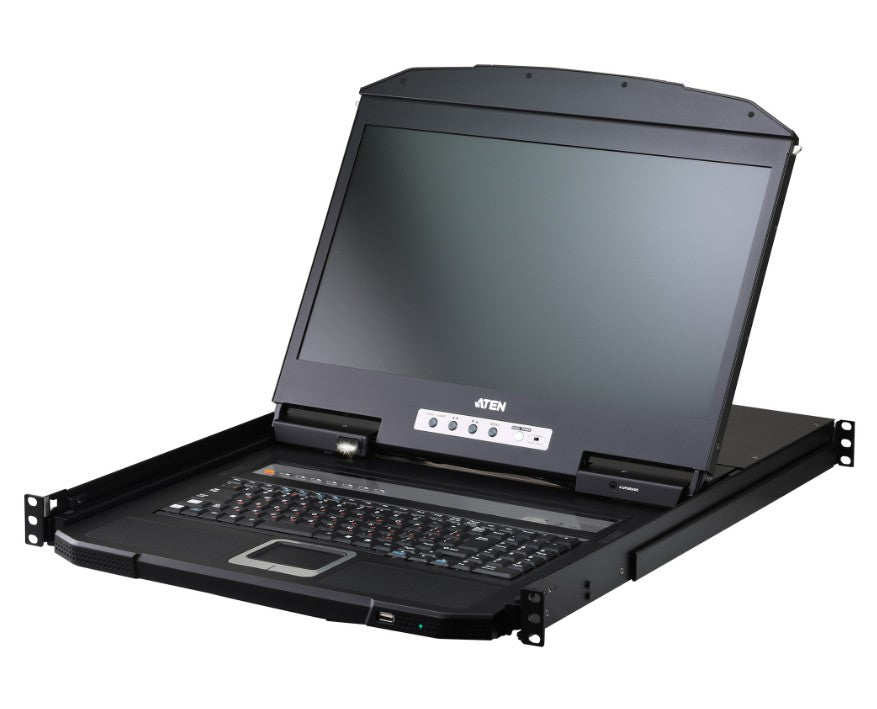 ATEN 8-Port USB HDMI Single Rail LCD KVM Switch, 18.5' LCD screen with resolution of 1366 x 768, 1U short-depth