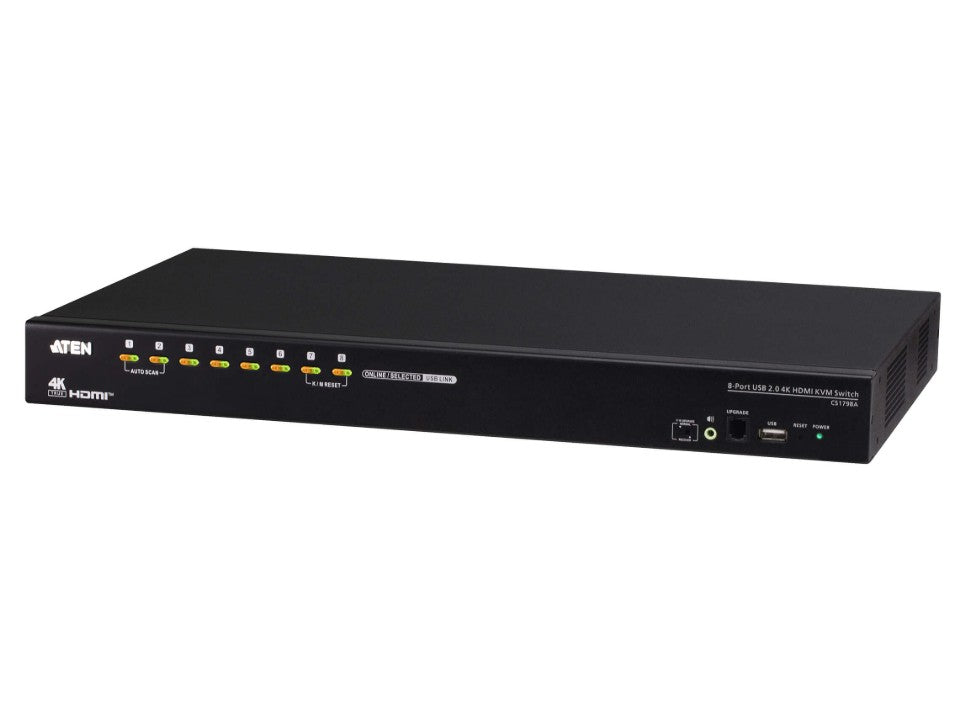 Aten 8-Port USB2.0 4K HDMI KVM Switch, Supports up to 4K DCI (4096 x 2160 @ 60Hz) and built-in 2-port USB 2.0 hub, Supports 3-level cascading