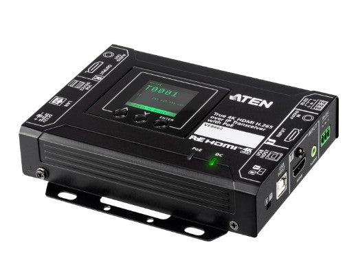 Aten True 4K HDMI H.265 over IP Transceiver with PoE, True 4K video, audio, USB, and RS-232 over Ethernet, Supports AV matrix switching and video wall