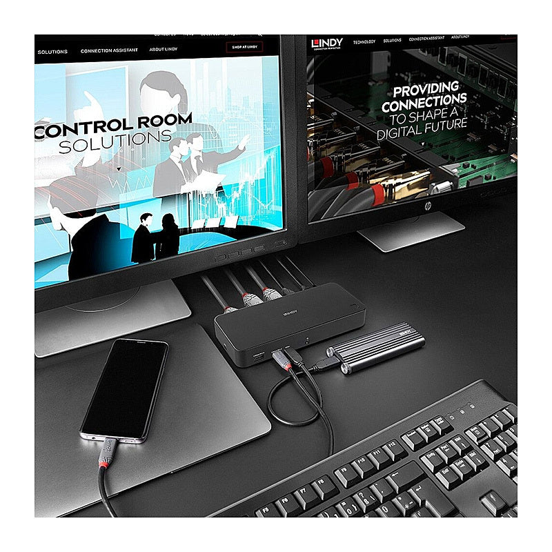 Lindy DST-Pro Universal USB-C & Type A Hybrid Laptop, Docking Station, 4K HDMI, 2x4K (DP Or HDMI)
