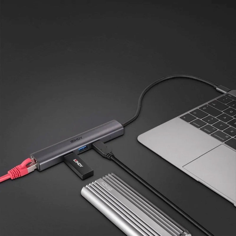 Lindy 3 Port USB-C 3.2 Gen 2 Hub with Gigabit Ethernet