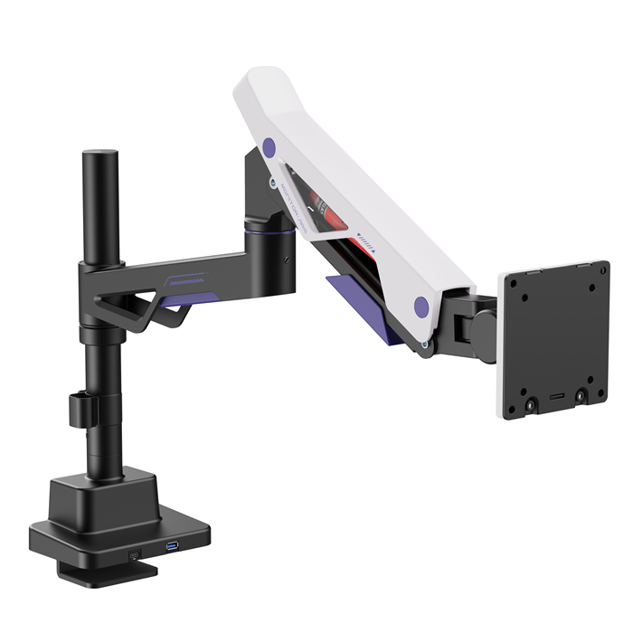 Brateck LDT95-C012UCP Atlas Neo Gaming Pole-Mounted Monitor Arm with USB-A & USB-C Ports For most 24'~57' Monitors, Matte Black & White