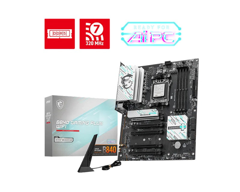 MSI B840 GAMING PLUS WIFI, AM5, 4x DDR5 256GB, 1x HDMI, 4x PCI-E x16 slot, 3x M.2, Wi-Fi 7