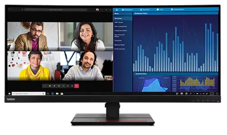 LENOVO ThinkVision P34W-20 34' 60Hz QHD IPS Monitor 4K 3440x1440 21:09 4ms Height Adjustable Tilt Swivel 100W PD HDMI DP LAN USB Speakers VESA 3yrs