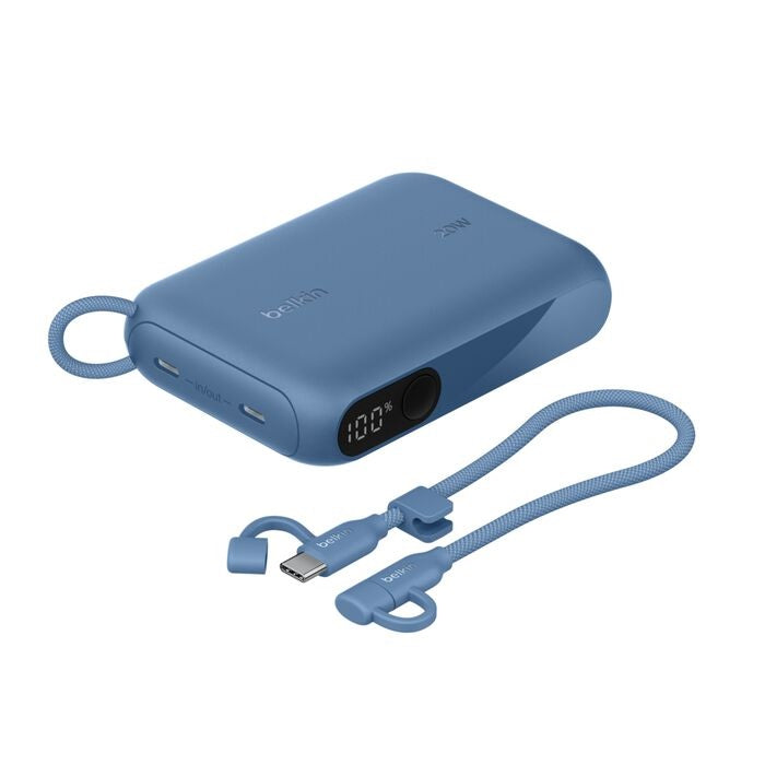 Belkin BoostCharge 10K mAh Power Bank with Display w/ Integrated USB-C Cable 60W(15cm)- Blue(BPB027fqBL),2xUSB-C(20W), $2500 CEW, 2 Years Warranty