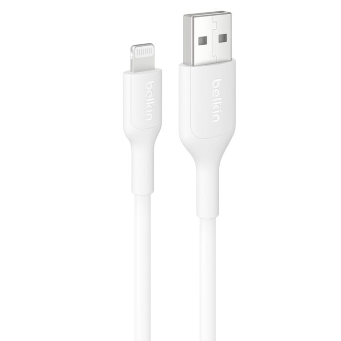 Belkin BoostCharge Lightning to USB-A Cable (2M) - White (CAA019FQ2MWH), 2.4A/15W, 480Mbps, 300K+ Bends, Apple iPhone, MFI-Certified, 2 Years Warranty