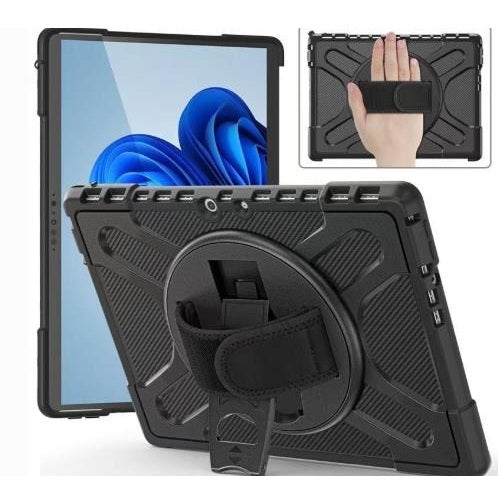 USP Rugged Microsoft Surface 10 Pro Case Black - Built-in-Kickstand, Adjustable Hand Strap, Pen Holder, DropProof,5 Years Warranty