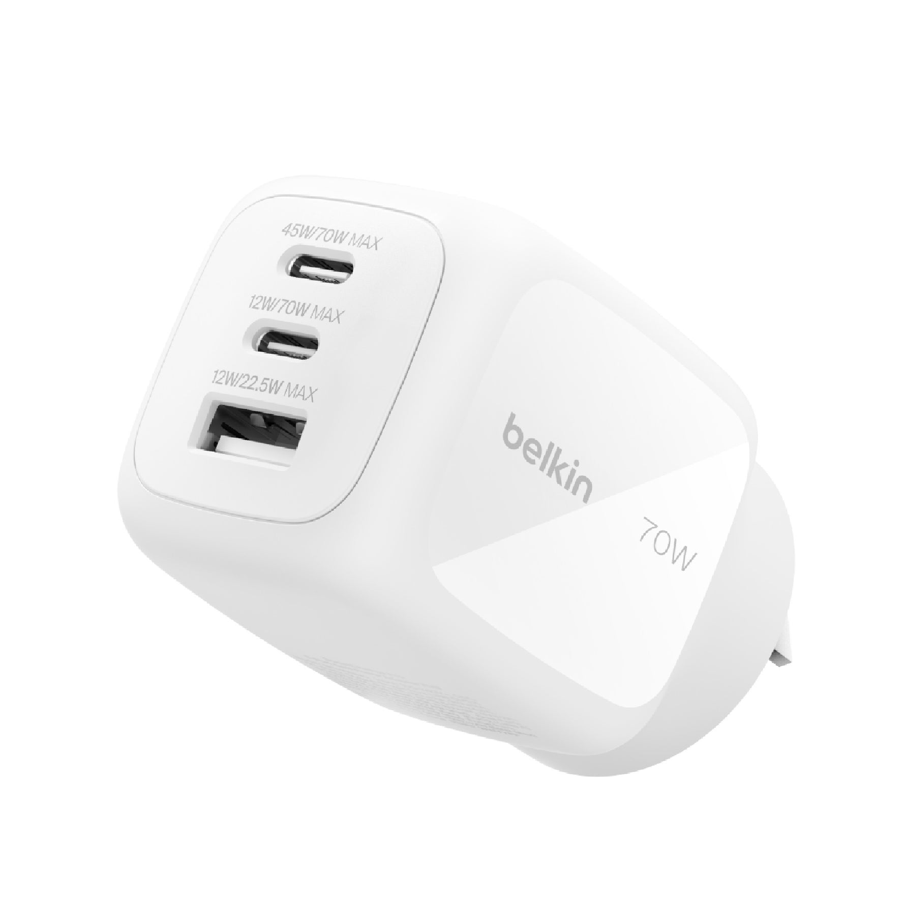 Belkin BoostCharge Pro 70W 3-Port GaN Wall Charger - White (WCH018AUWH), Compact & Powerful, Laptop Charger, Travel-Ready, $2500 CEW,2 Years Warranty
