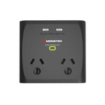 Monster Dual Socket Surge Protector with Dual USB-C Ports - Black - Soundz Store AUSTRALIA