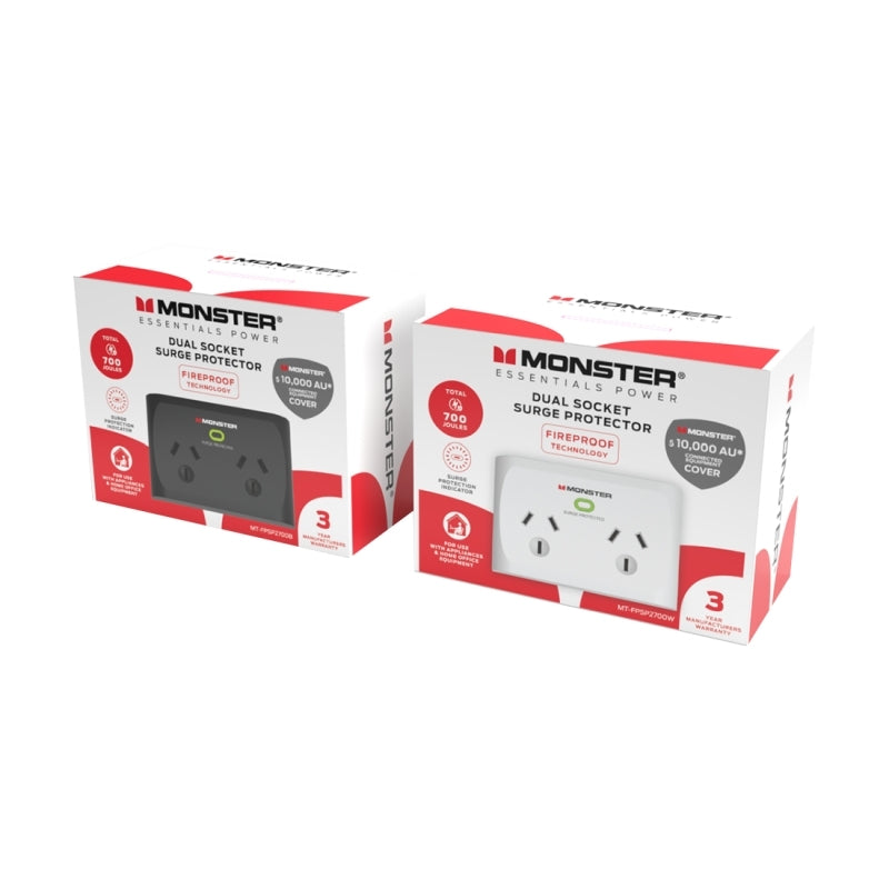 Monster Dual Socket Surge Protector - White