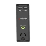 Monster Single Socket Surge Protector with USB-C &amp; USB-A Ports - Black - Soundz Store AUSTRALIA