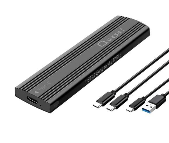 Oxhorn  USB C 3.2 Gen 2 M.2 NVMe NGFF Enclosure 10 Gbps B+M Key M.2 NVMe SSD up to 4TB 2280/2260/2242/2230 Aluminum Macs Windows USB-A Black 2 YR WTY
