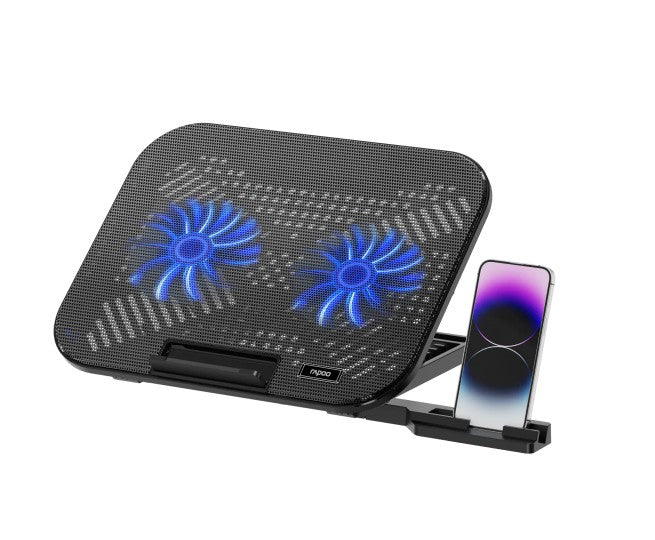 Rapoo Laptop Cooling Pad CF200,  2 High-Efficiency Cooling Fans, 6 Adjustable Angles, Multi-Functional & Versatile