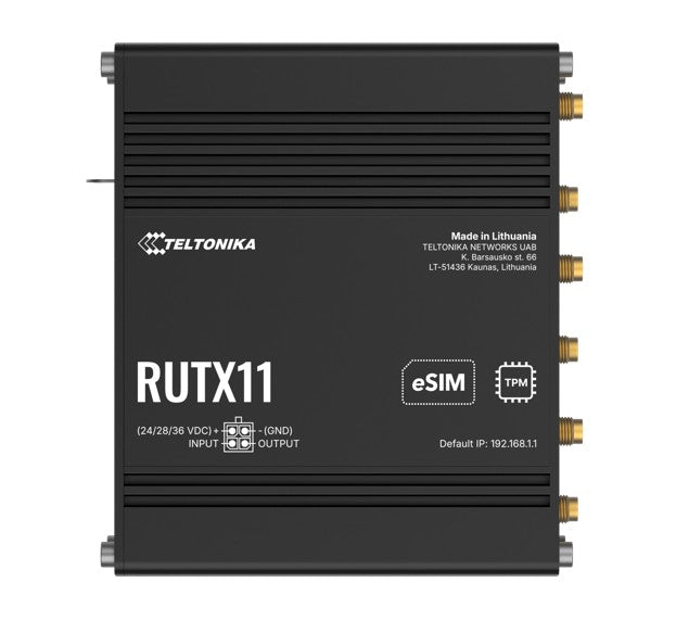 Teltonika RUTX11 Industrial Cellular eSIM Router, 4G LTE CAT 6, Dual SIM with auto failover, Backup WAN, Dual Band WiFi, Bluetooth LE, PSU included