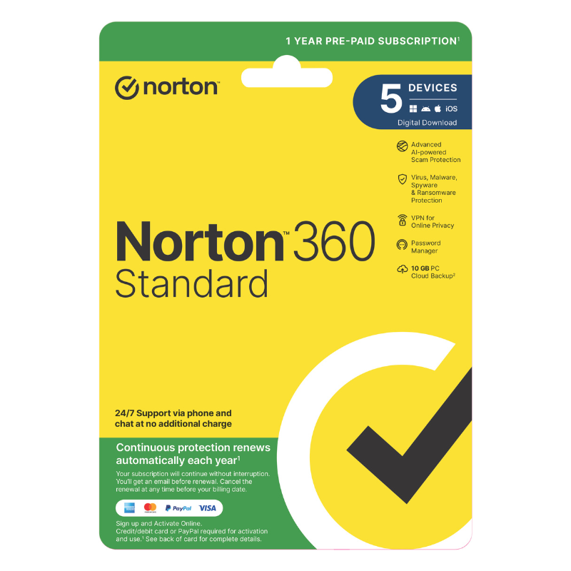 Norton 360 Standard 10GB AU 1 User 5 Device 12 Months