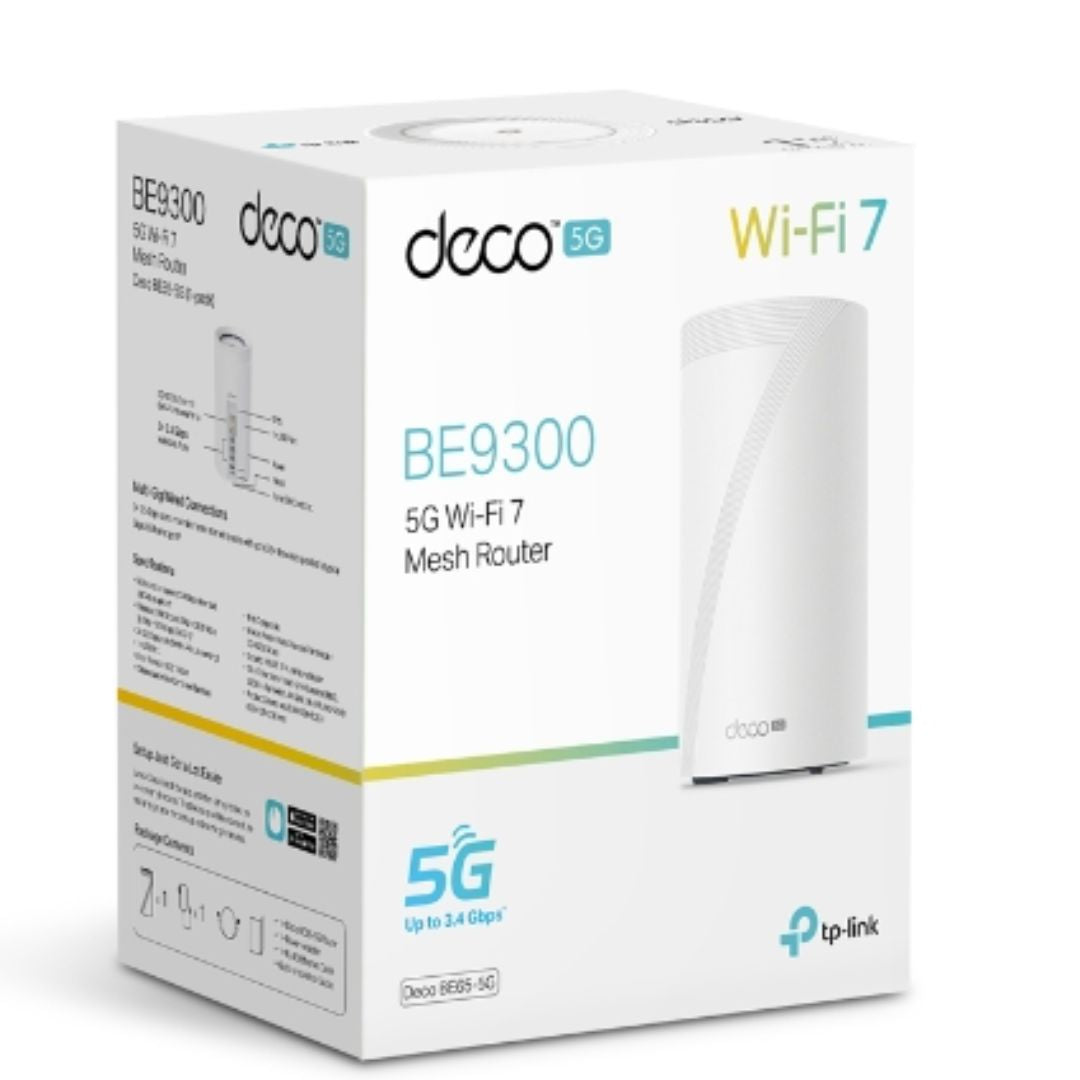TP-Link Deco BE65-5G(1-pack) 5G BE9300 Tri-Band Whole Home Mesh Wi-Fi 7 Gateway (WIFI7)  574 Mbps at 2.4 GHz + 2880 Mbps at 5 GHz + 5760 Mbps at 6 GHz
