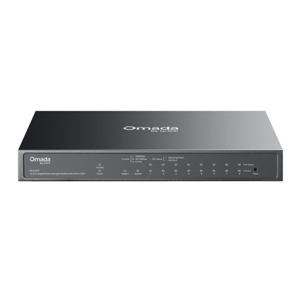 (CH)TP-Link ES210GP Omada 10-Port Gigabit Easy Managed Switch with 8-Port PoE+,  8× Gigabit PoE+ Ports, 1x Gigabit Non-PoE Ports, 1× Combo Gigabit RJ4
