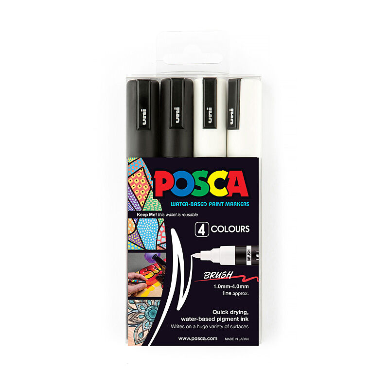 Posca PC5BR4PBKWH - PC5BR Paint Mrkr B/W Pk4